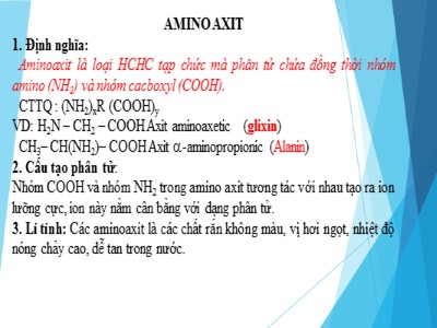 Bài giảng môn Hóa học Lớp 12 - Bài 10: Amino axit