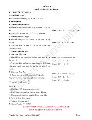 Các câu hỏi trắc nghiệm luyện thi môn Hóa học Lớp 12 - Chương 5 Chủ đề 2: Điều chế kim loại - Nguyễn Văn Phong