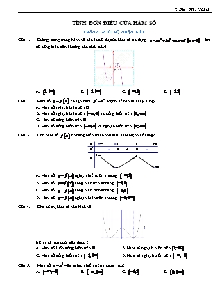 Câu hỏi trắc nghiệm môn Giải tích Lớp 12 - Chương I Bài 1 Sự đồng biến nghịch biến của hàm số (Có đáp án)
