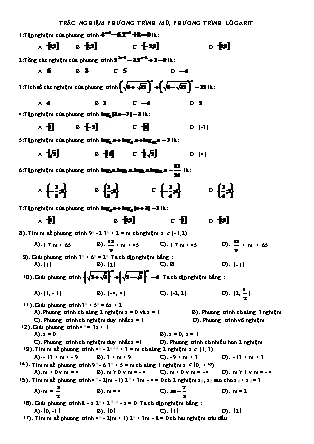 Đề cương ôn thi môn Toán Lớp 12 - Chuyên đề: Trắc nghiệm phương trình mũ, phương trình lôgarit