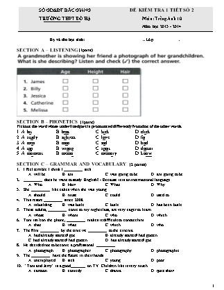 Đề kiểm tra 1 tiết số 2 môn Tiếng Anh Lớp 12 - Năm học 2013-2014 - Trường THPT Bố Hạ