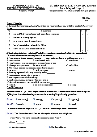 Đề kiểm tra giữa học kì I môn Tiếng Anh Lớp 12 - Năm học 2020-2021 - Trường THPT Nguyễn Thị Giang - Mã đề 896