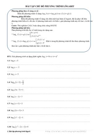 Đề ôn tập môn Toán Lớp 12 - Bài tập chủ đề phương trình lôgarit