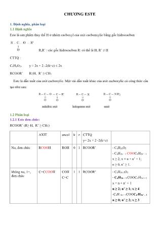 Giáo án Hóa học Lớp 12 - Bài 1: Este (Lý thuyết)
