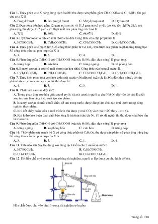 Giáo án Hóa học Lớp 12 - Bài tập ESTE