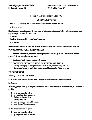 Giáo án Tiếng Anh Lớp 12 - Unit 6: Future jobs - Năm học 2021-2022