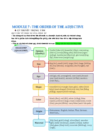 Ôn tập Tiếng Anh Lớp 12 - Module 7: The order of the adjective