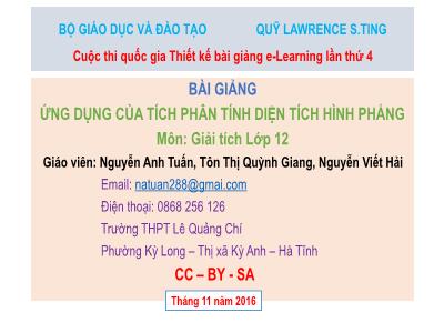 Bài giảng Giải tích Lớp 12 - Ứng dụng của tích phân tính diện tích hình phẳng - Nguyễn Anh Tuấn