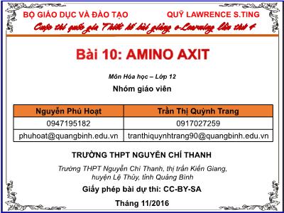 Bài giảng Hóa học Lớp 12 - Bài 10: Amino axit - Nguyễn Phú Hoạt