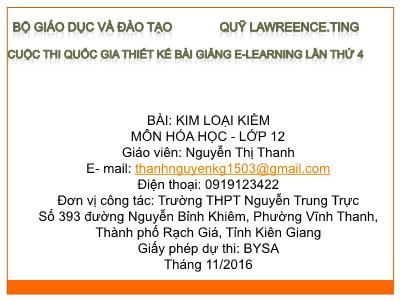 Bài giảng Hóa học Lớp 12 - Kim loại kiềm - Nguyễn Thị Thanh