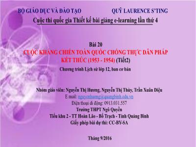 Bài giảng Lịch sử Lớp 12 - Bài 20: Cuộc kháng chiến toàn quốc chống thực dân Pháp kết thúc 1953-1954 (Tiết 2) - Nguyễn Thị Hương