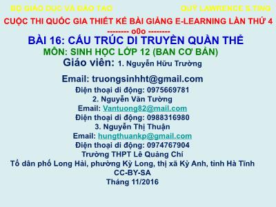 Bài giảng Sinh học Lớp 12 - Bài 16: Cấu trúc di truyền quần thể - Nguyễn Hữu Trường