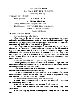 Bài giảng Tiếng Anh Lớp 12 - Unit 13: The 22 nd sea games - Phạm Thị Hà Vân