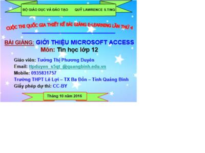 Bài giảng Tin học Lớp 12 - Giới thiệu Microsoft access - Tưởng Thị Phương Duyên