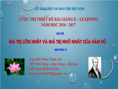 Bài giảng Toán Lớp 12 - Giá trị lớn nhất, giá trị nhỏ nhất của hàm số - Phạm Thanh Linh