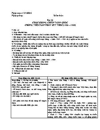 Giáo án Lịch sử Lớp 12 - Bài 20: Cuộc kháng chiến toàn quốc chống thực dân Pháp kết thúc 1953-1954