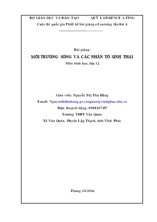 Giáo án Sinh học Lớp 12 - Môi trường sống và các nhân tố sinh thái - Nguyễn Thị Thu Hằng