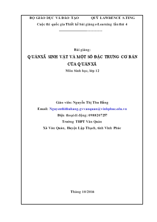 Giáo án Sinh học Lớp 12 - Quần xã sinh vật và một số đặc trưng cơ bản của quần xã - Nguyễn Thị Thu Hằng