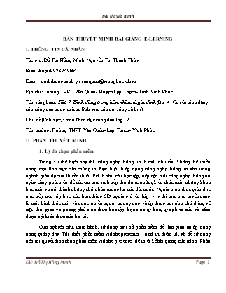 Thuyết minh bài giảng Giáo sục công dân Lớp 12 - Tiết 9: Bình đẳng trong hôn nhân và gia đình - Nguyễn Thị Thanh Thúy