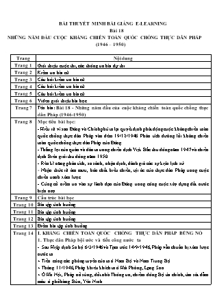 Thuyết minh bài giảng Lịch sử Lớp 12 - Bài 18: Những năm đầu cuộc kháng chiến toàn quốc chống thực dân Pháp (1946-1950)