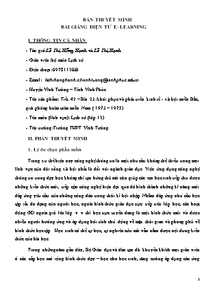 Thuyết minh bài giảng Lịch sử Lớp 12 - Tiết 42, Bài 23: Khôi phục và phát triển kinh tế, xã hội miền Bắc, giải phóng hoàn toàn miền Nam 1973-1975 - Lê Thị Hồng Hạnh